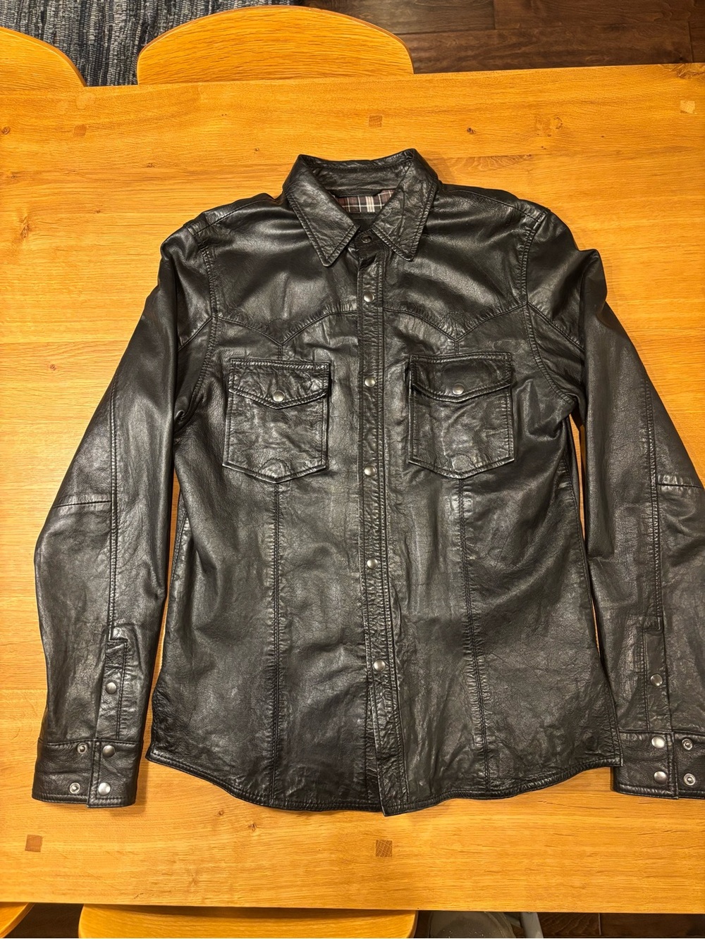 Men’s Barneys Originals Leather Shirt Jacket Size S Black - Rocker Western Biker